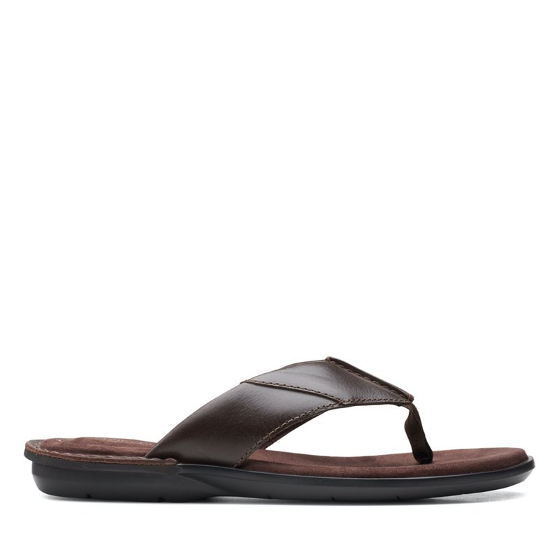 Dark Brown Men's Clarks Ellison Easy Flip Flops | 88781200