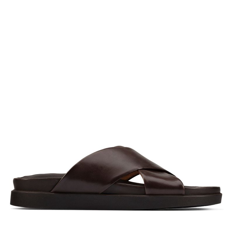 Dark Brown Men's Clarks Sunder Cross Mules | 22670710