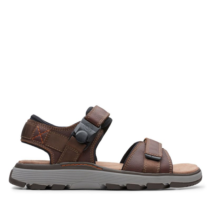 Dark Brown Men's Clarks Un Trek Part Sandals | 38292574
