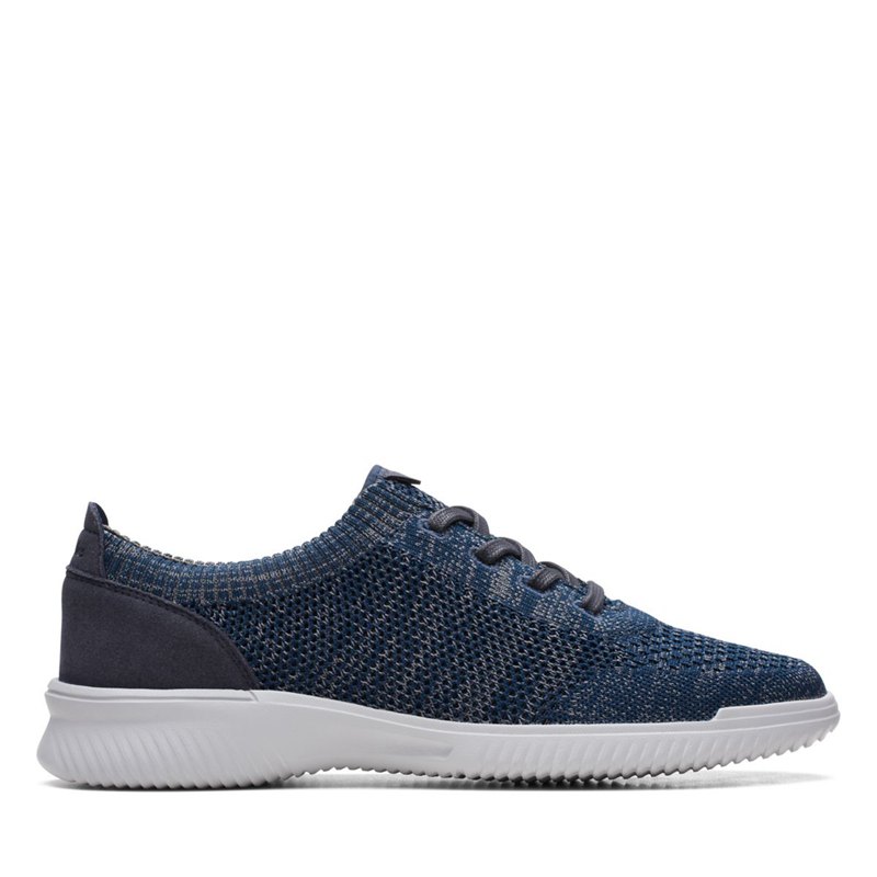 Navy Men's Clarks Donaway Knit Sneakers | 38123528